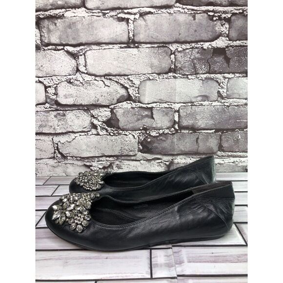 Vera Wang Black Leather Crystal Embellished Ballet Flats Shoes Women sz 5M US/35 - Picture 9 of 16
